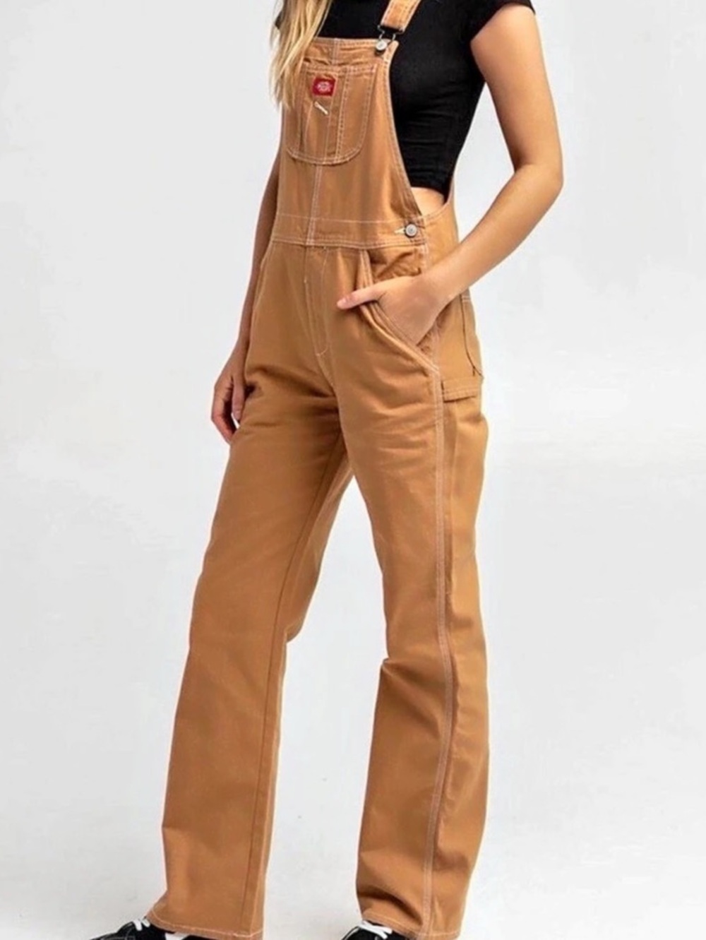 NWT Dickies Women's Relaxed Fit Bib Overalls Brown Size L